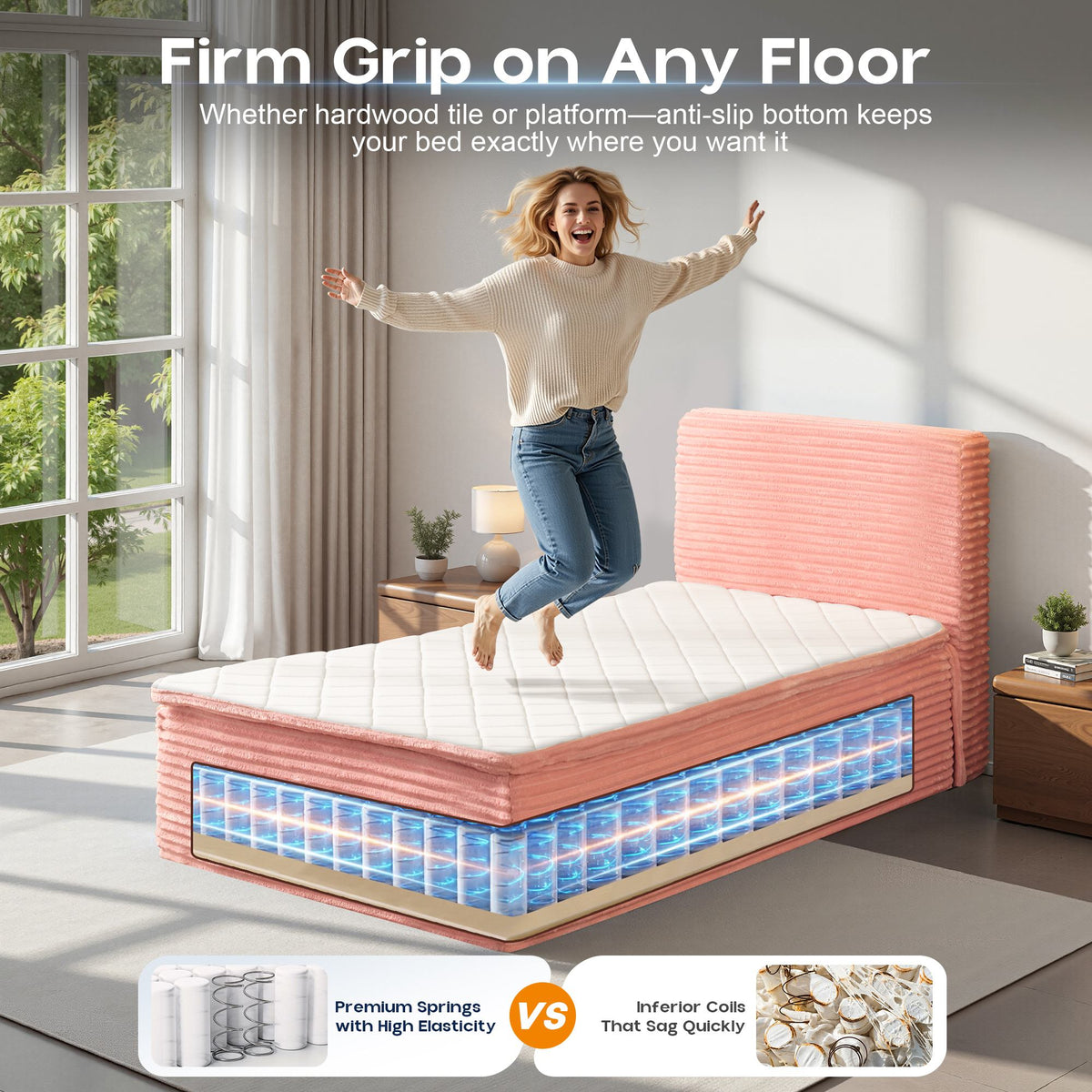 OVIOS Upholstered Boneless Bed No Frame Bed Mattress Combo with Foam and Spring Support No Assembly Required