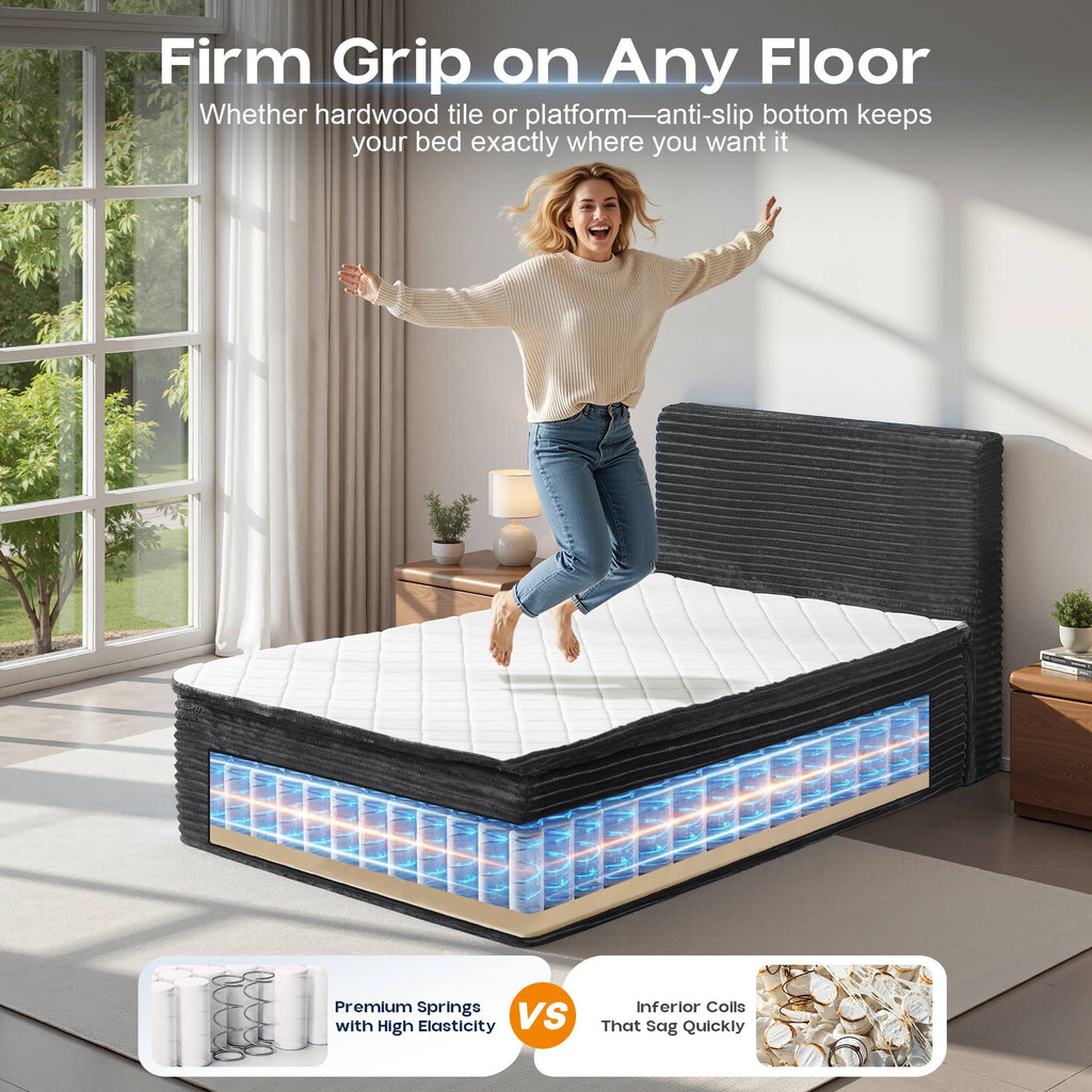 OVIOS Upholstered Boneless Bed No Frame Bed Mattress Combo with Foam and Spring Support No Assembly Required