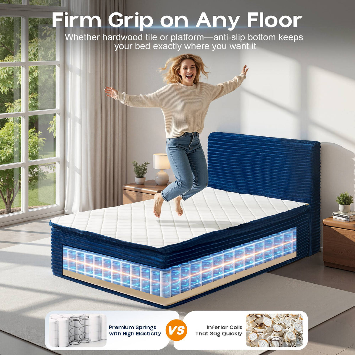 OVIOS Upholstered Boneless Bed No Frame Bed Mattress Combo with Foam and Spring Support No Assembly Required