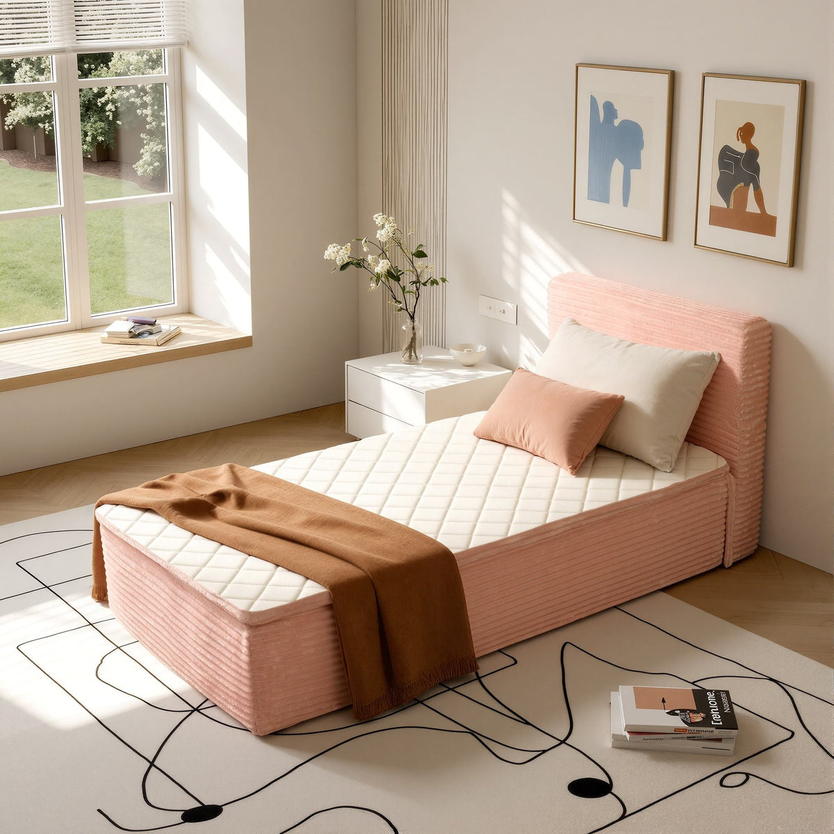 OVIOS Upholstered Boneless Bed No Frame Bed Mattress Combo with Foam and Spring Support No Assembly Required