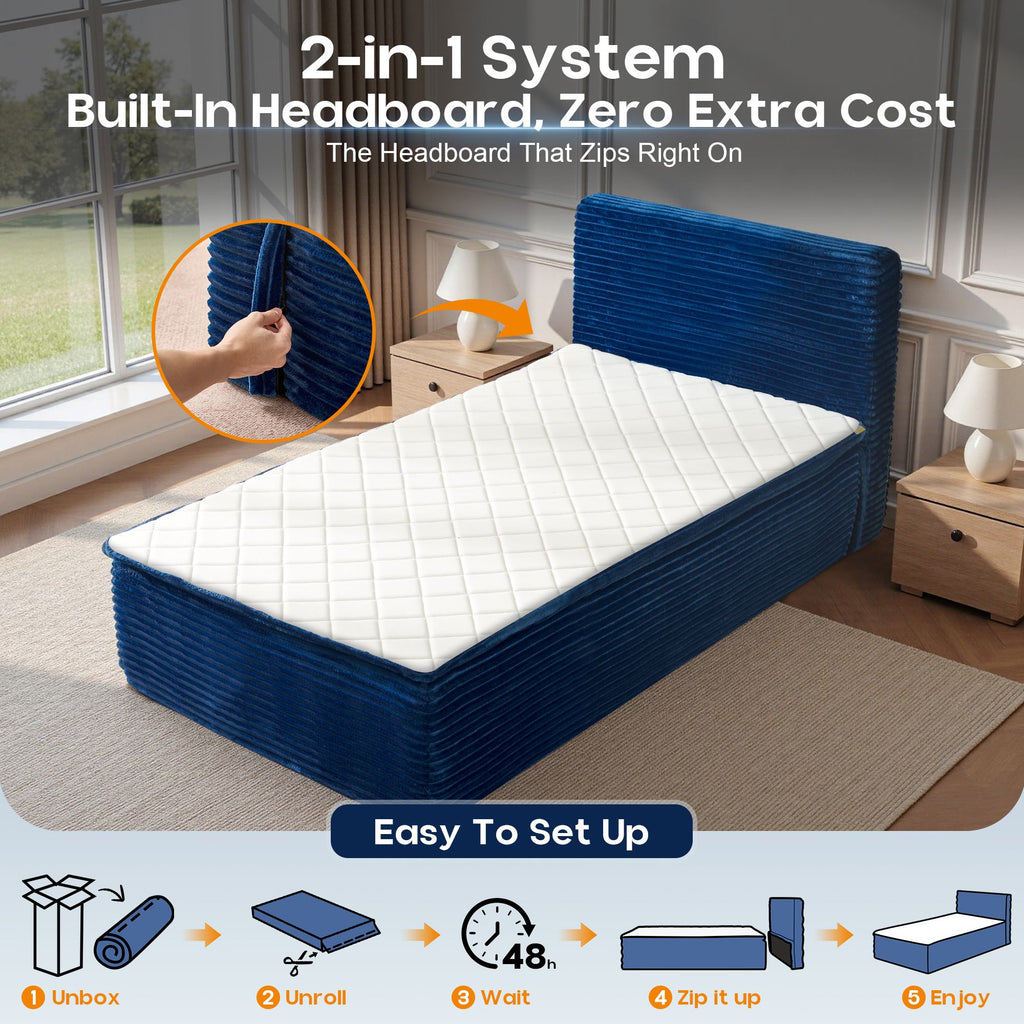OVIOS Upholstered Boneless Bed No Frame Bed Mattress Combo with Foam and Spring Support No Assembly Required