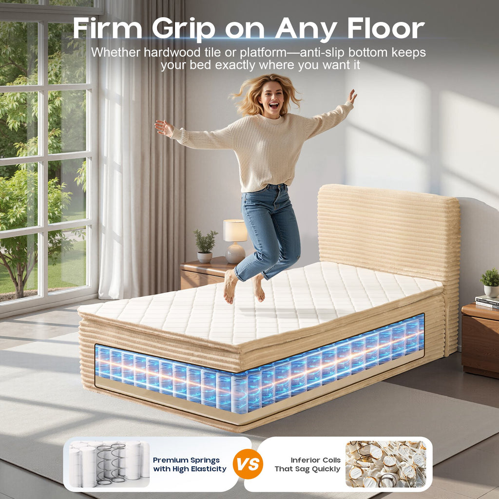 OVIOS Upholstered Boneless Bed No Frame Bed Mattress Combo with Foam and Spring Support No Assembly Required