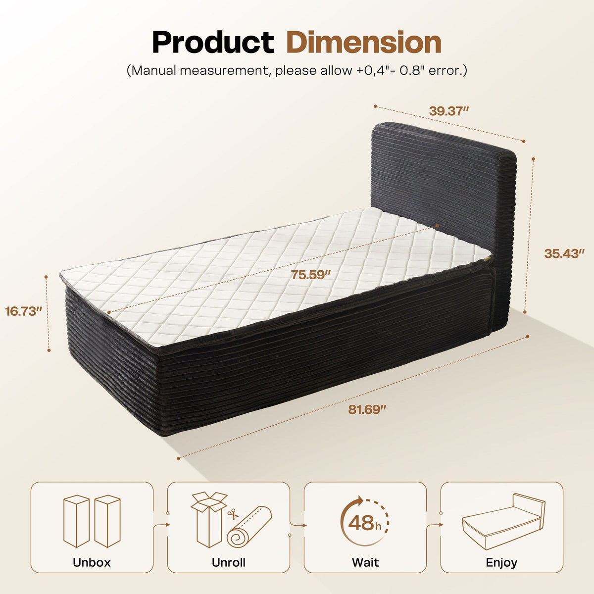 OVIOS Upholstered Boneless Bed No Frame Bed Mattress Combo with Foam and Spring Support No Assembly Required