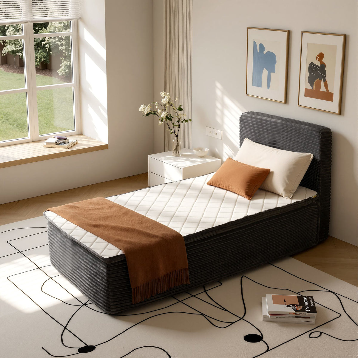 OVIOS Upholstered Boneless Bed No Frame Bed Mattress Combo with Foam and Spring Support No Assembly Required
