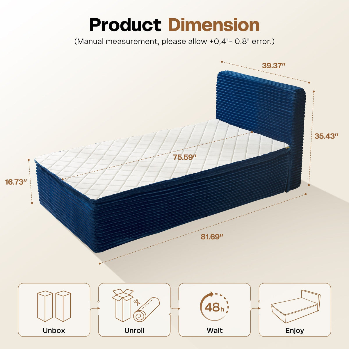 OVIOS Upholstered Boneless Bed No Frame Bed Mattress Combo with Foam and Spring Support No Assembly Required