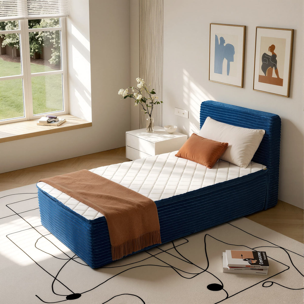 OVIOS Upholstered Boneless Bed No Frame Bed Mattress Combo with Foam and Spring Support No Assembly Required