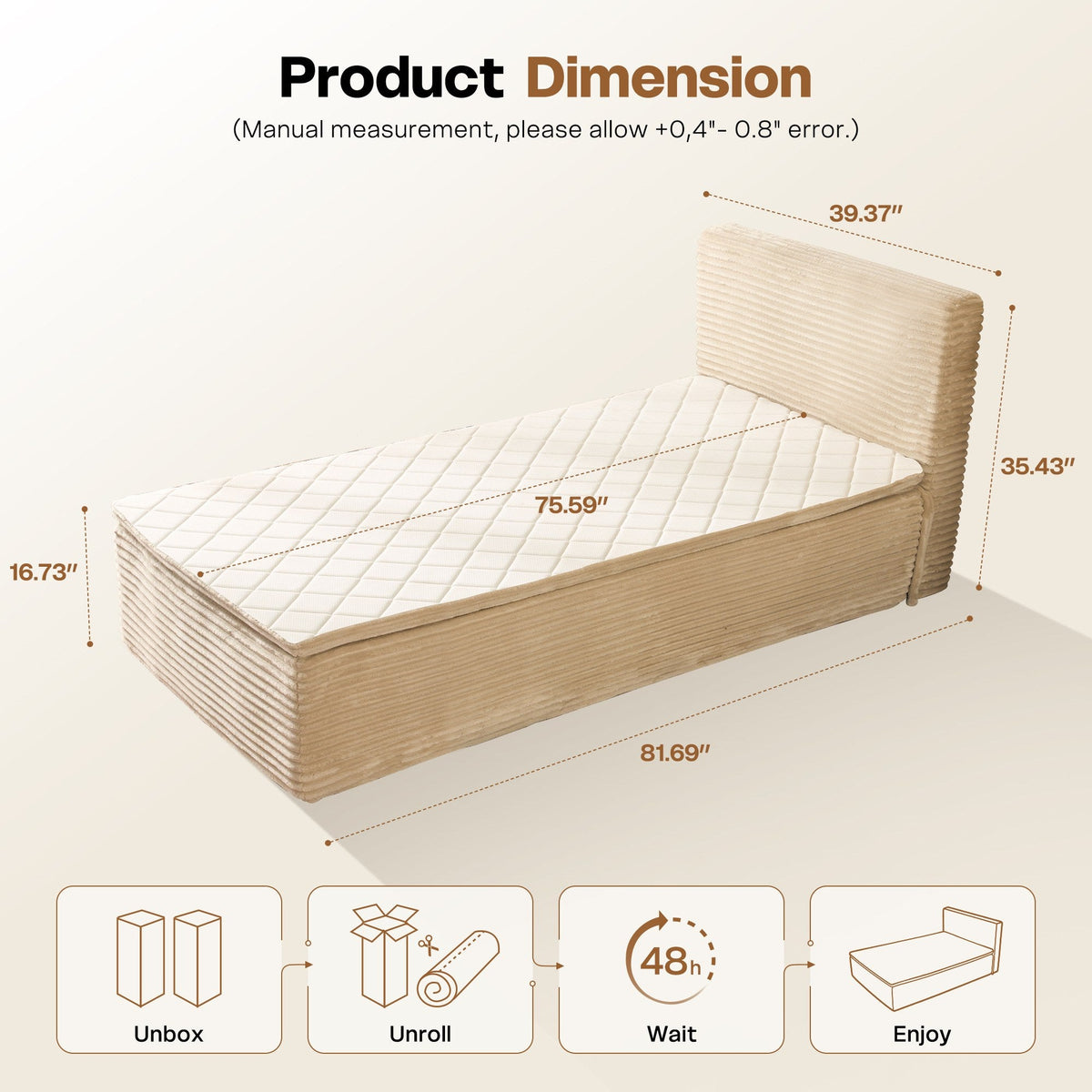 OVIOS Upholstered Boneless Bed No Frame Bed Mattress Combo with Foam and Spring Support No Assembly Required