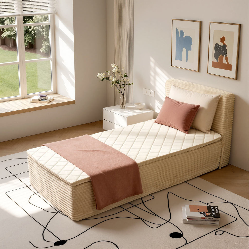 OVIOS Upholstered Boneless Bed No Frame Bed Mattress Combo with Foam and Spring Support No Assembly Required