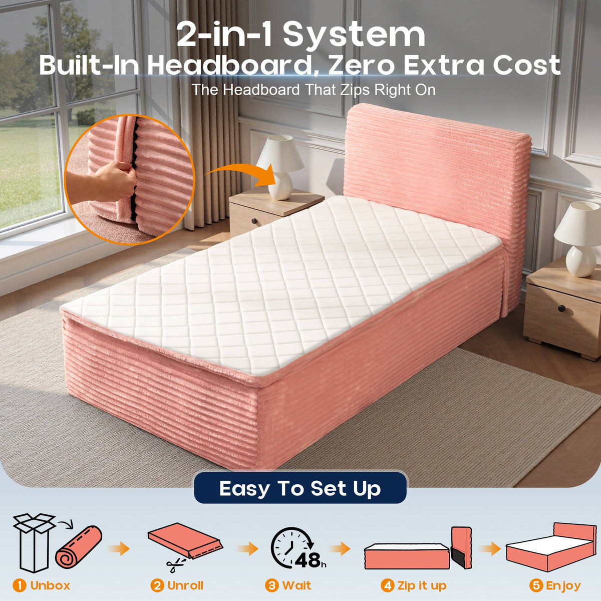 OVIOS Upholstered Boneless Bed No Frame Bed Mattress Combo with Foam and Spring Support No Assembly Required