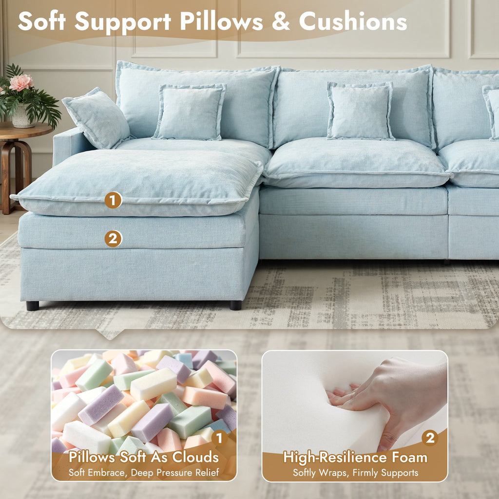 OVIOS U-Shaped Modular Sectional Sofa, Cloud Couch with 2 Ottomans, Deep Seat Chenille Sofa for Living Room