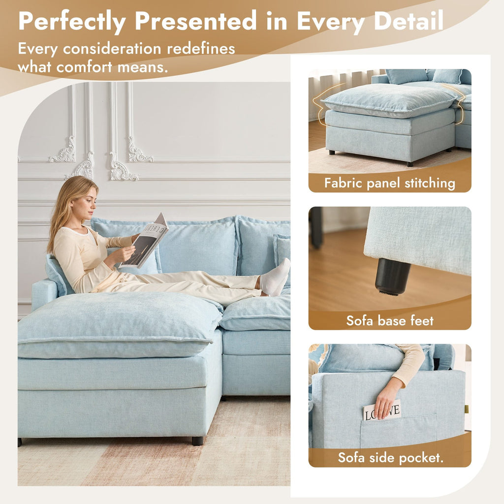 OVIOS U-Shaped Modular Sectional Sofa, Cloud Couch with 2 Ottomans, Deep Seat Chenille Sofa for Living Room