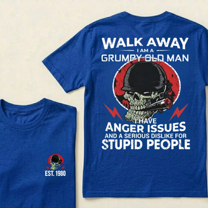 Custom EST.Year Walk Away I Am A Grumpy Old Man Skull Graphic T‑Shirt