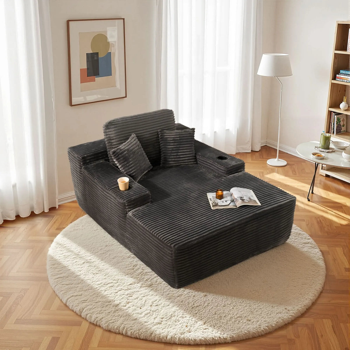 🔥Chaise Lounge Chair with Cup Holders
