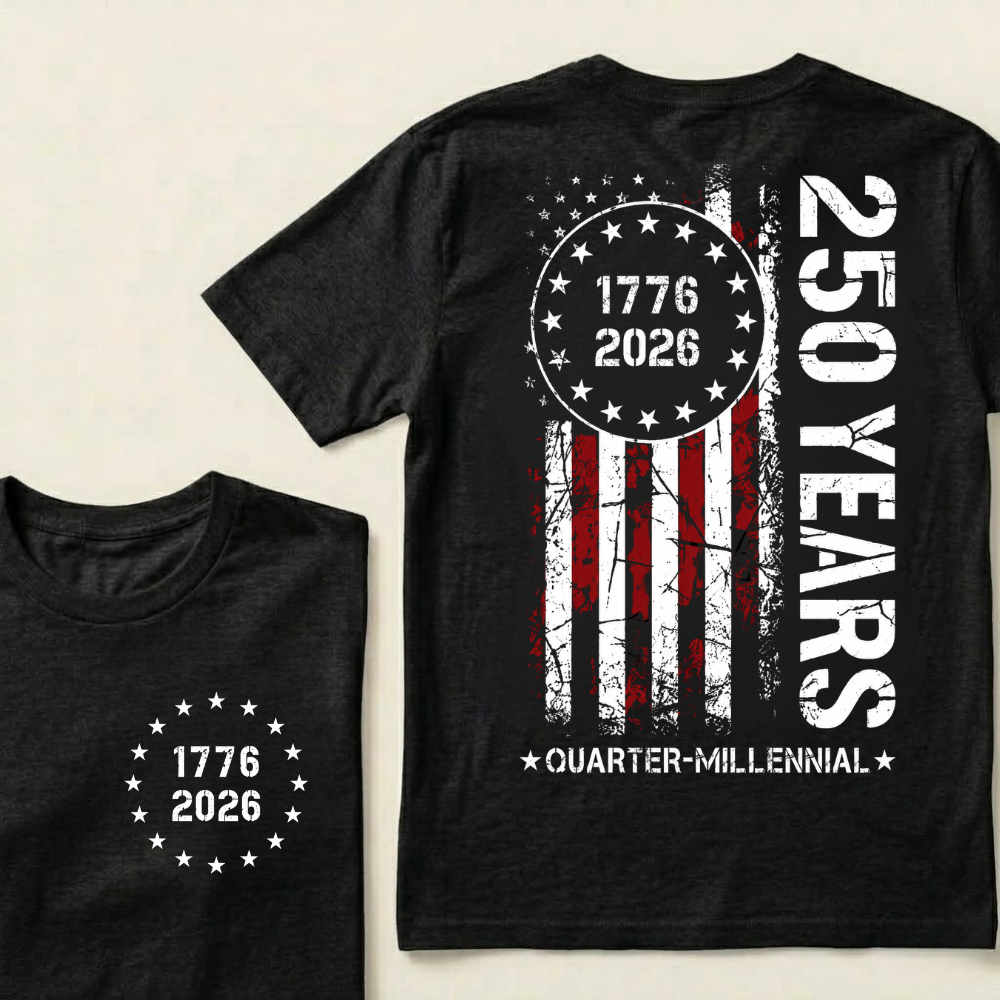 250 Years of Independence Vintage American Flag Back Print T-Shirt