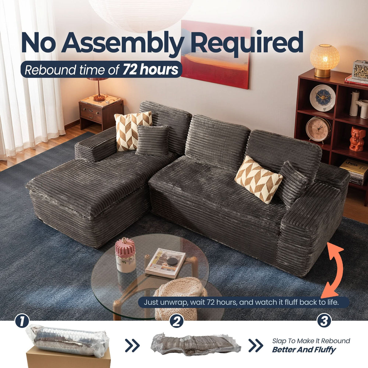 Modular Sectional Sofa with Chaise,Deep Seat Cloud Couch, Modern L-Shape