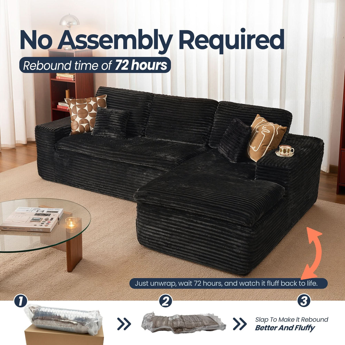 Modular Sectional Sofa with Chaise,Deep Seat Cloud Couch, Modern L-Shape