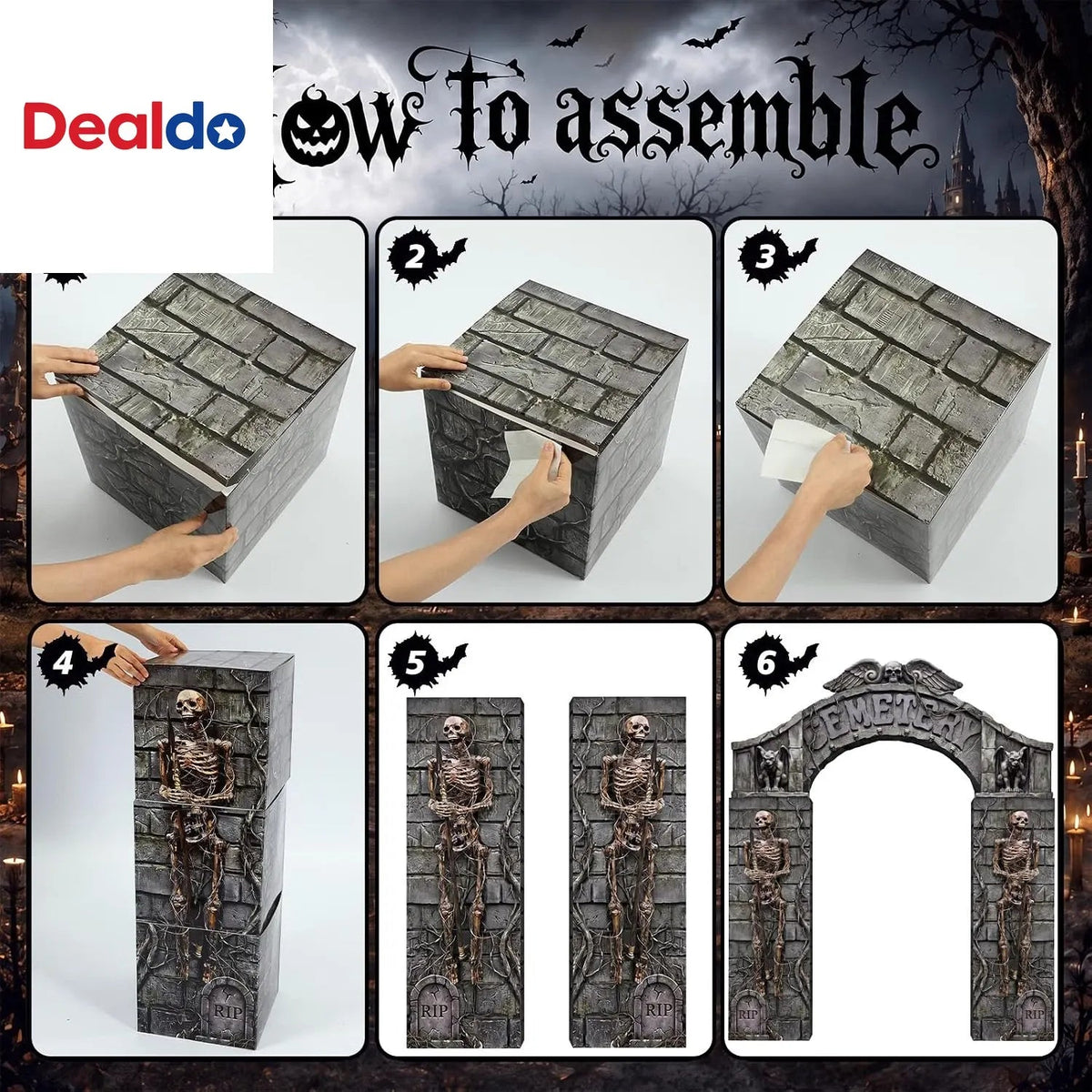 7 Piece Halloween Cemetery Archway Tombstone Skeleton Set
