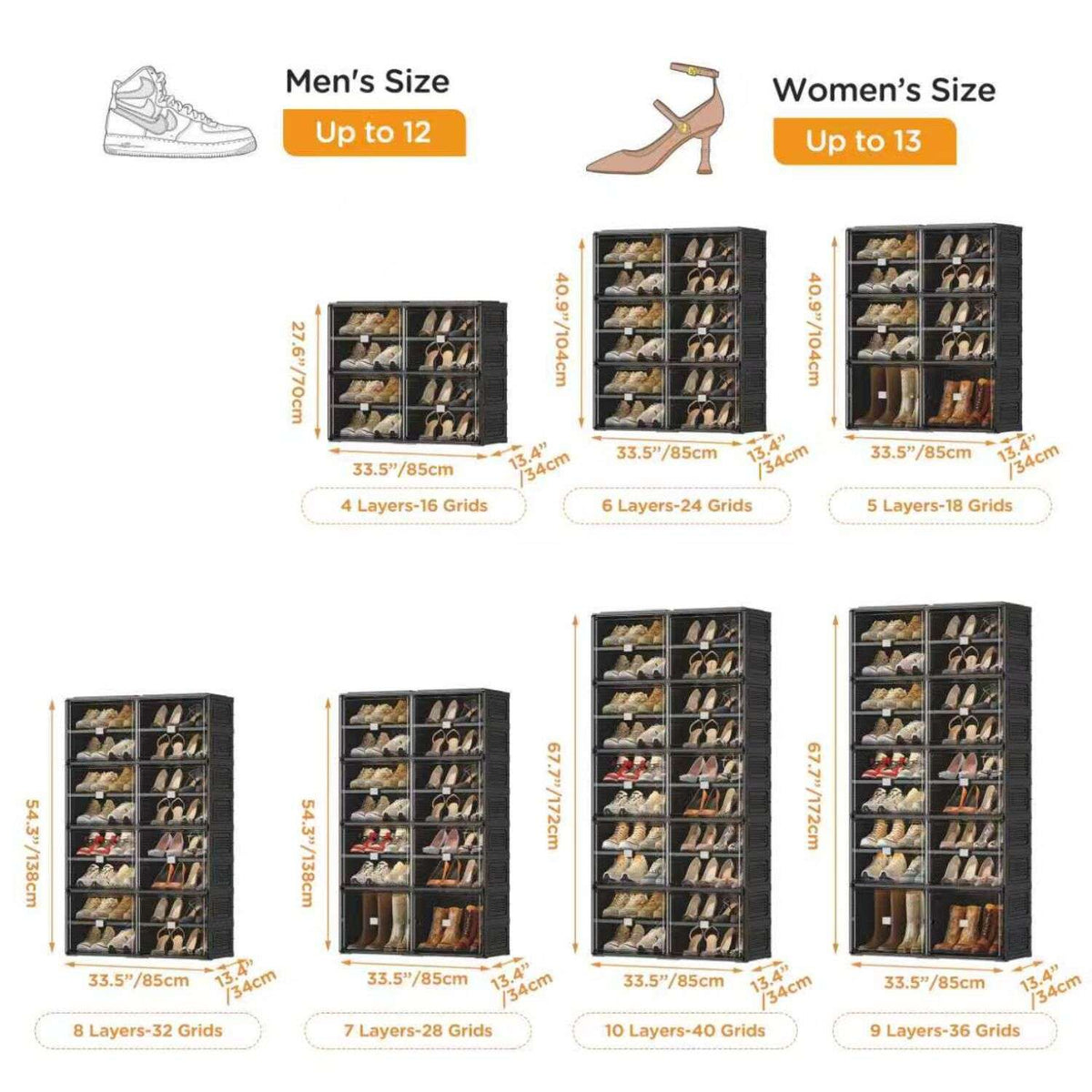 ANTBOX 4–10 Tier Black Foldable Shoe Cabinet with Doors for Small Spaces