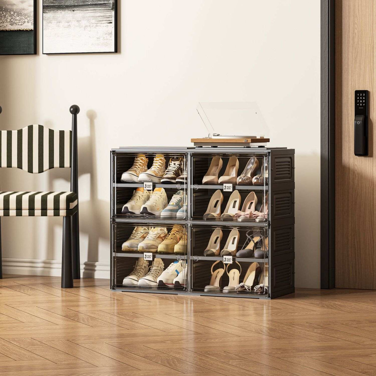 ANTBOX 4–10 Tier Black Foldable Shoe Cabinet with Doors for Small Spaces
