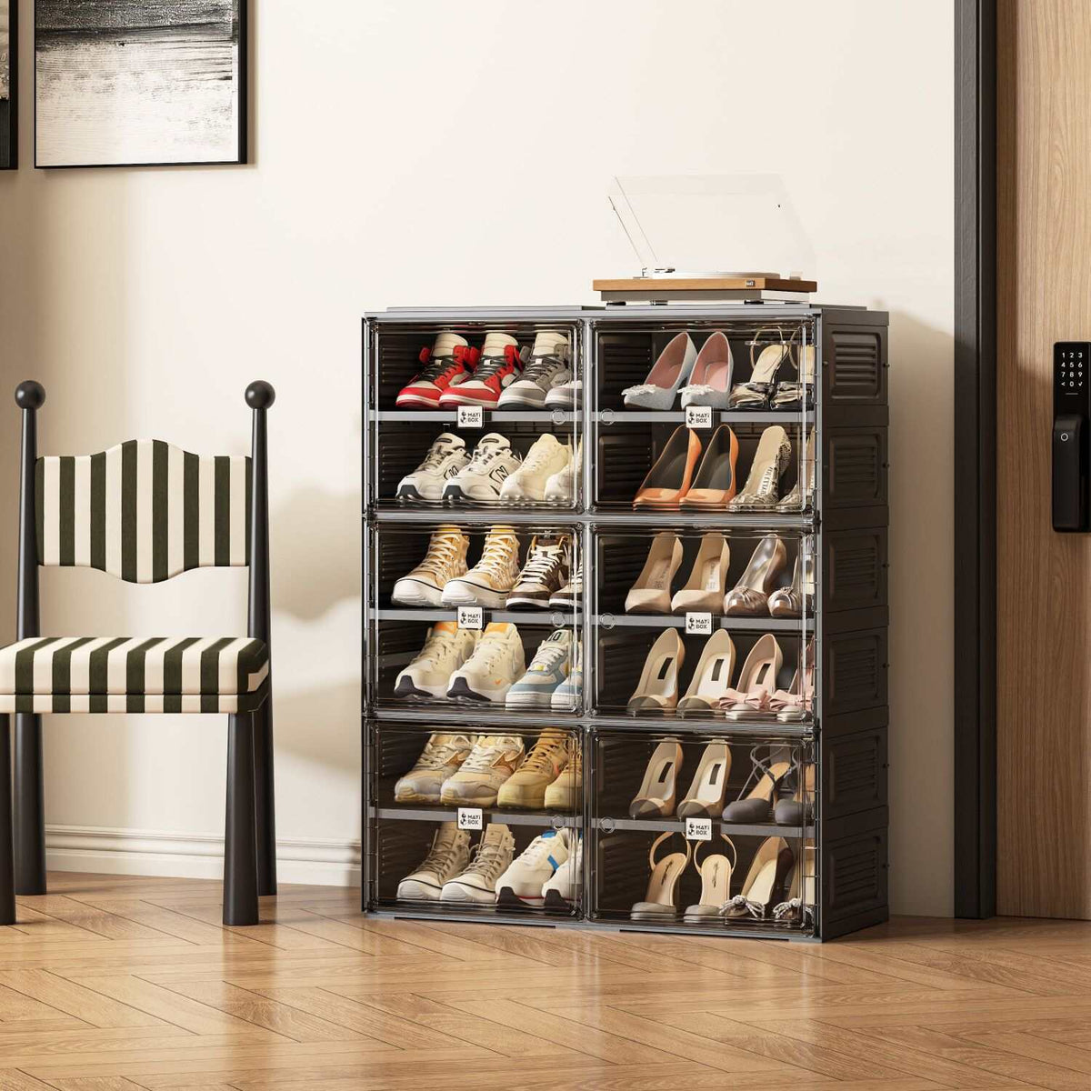 ANTBOX 4–10 Tier Black Foldable Shoe Cabinet with Doors for Small Spaces