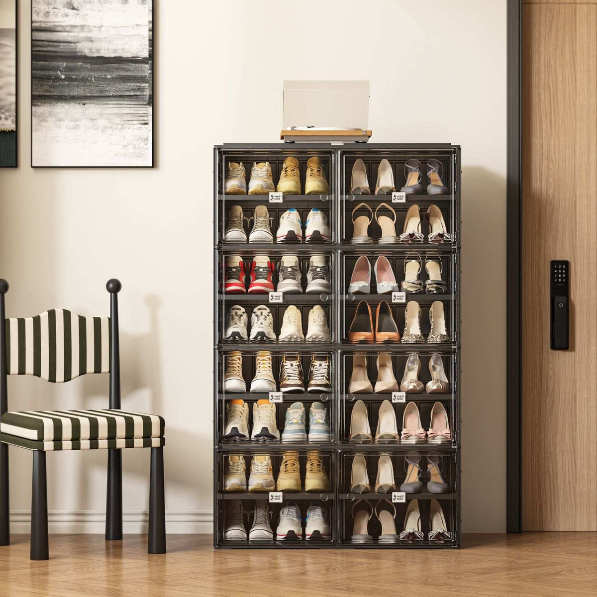 ANTBOX 4–10 Tier Black Foldable Shoe Cabinet with Doors for Small Spaces