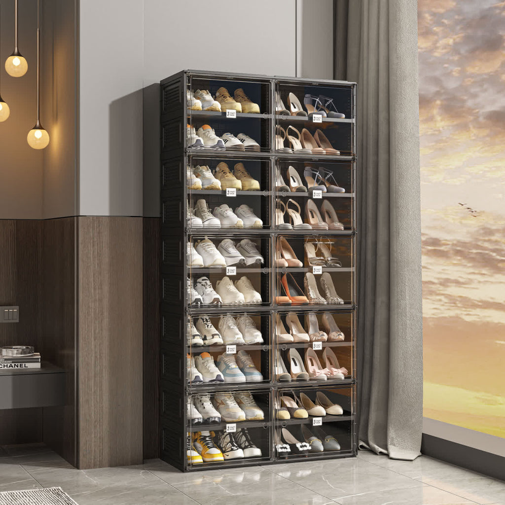 ANTBOX 4–10 Tier Black Foldable Shoe Cabinet with Doors for Small Spaces