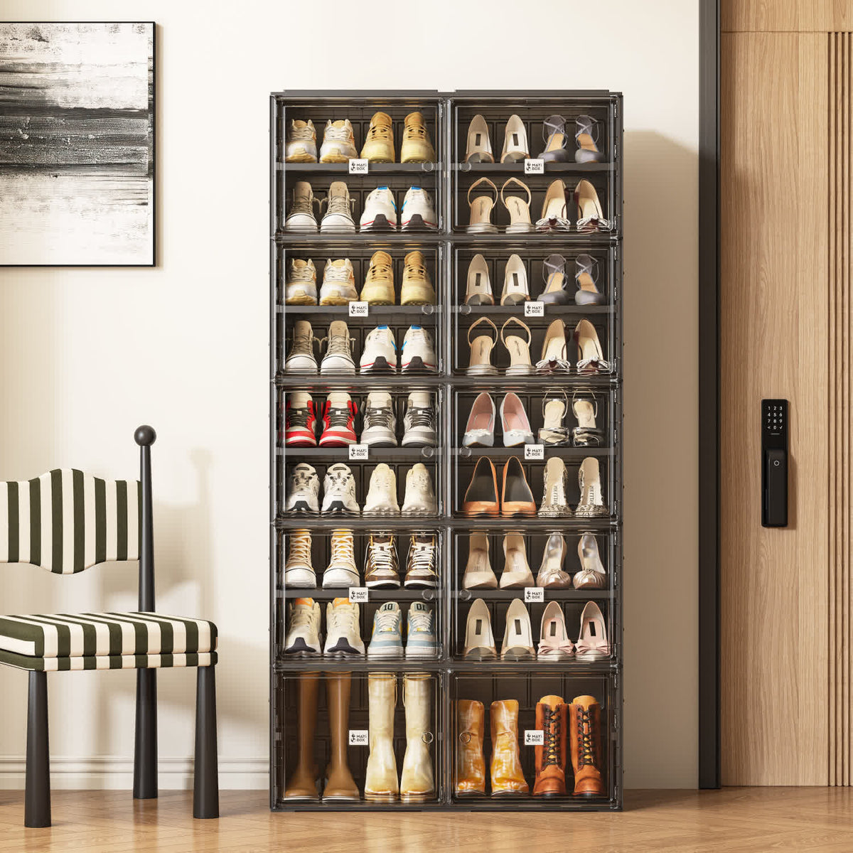 ANTBOX 4–10 Tier Black Foldable Shoe Cabinet with Doors for Small Spaces