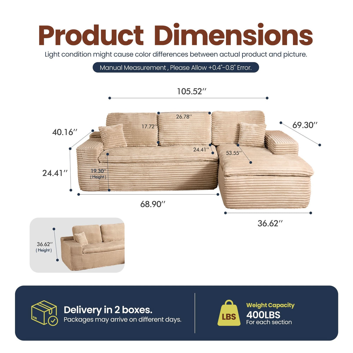Modular Sectional Sofa with Chaise,Deep Seat Cloud Couch, Modern L-Shape
