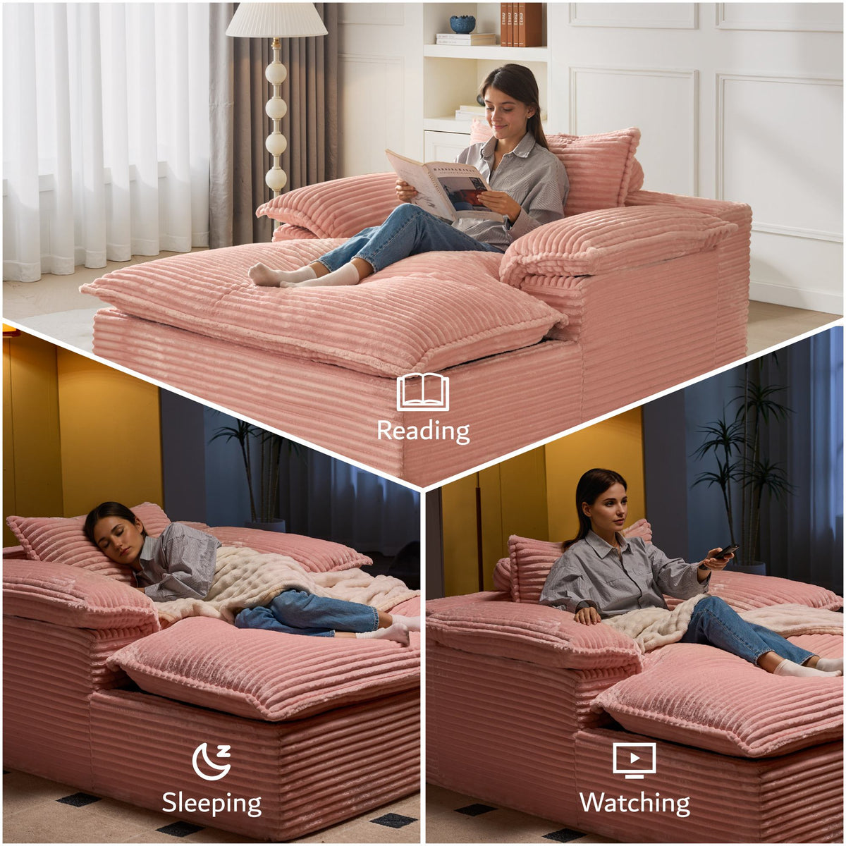 Boneless Lounge Chaise with Cloud Plush Sofa Bed
