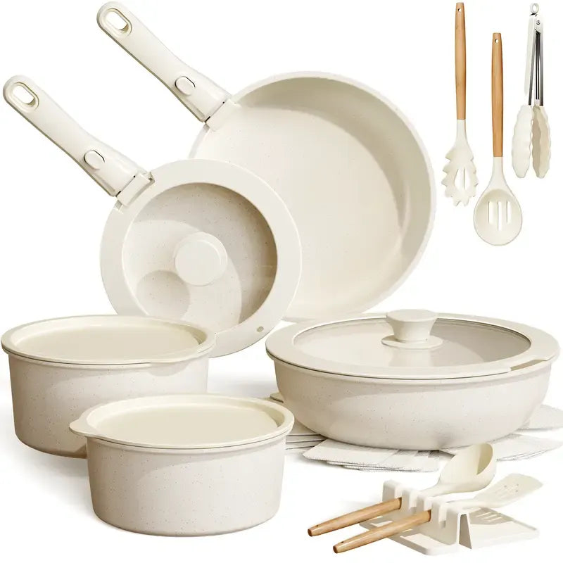20-Piece Non-Stick Aluminium Pots and Pans Set with Detachable Handle – Oven-Safe, Dishwasher-Safe and Stackable Cookware for Modern Kitchens and Motorhomes