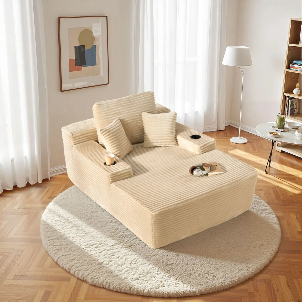 🔥Chaise Lounge Chair with Cup Holders