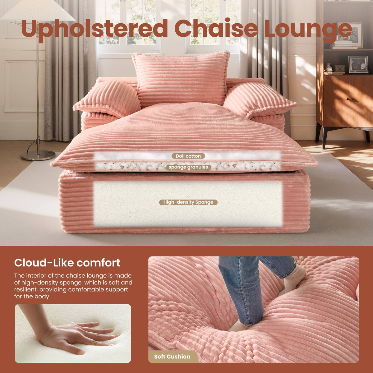 Boneless Lounge Chaise with Cloud Plush Sofa Bed
