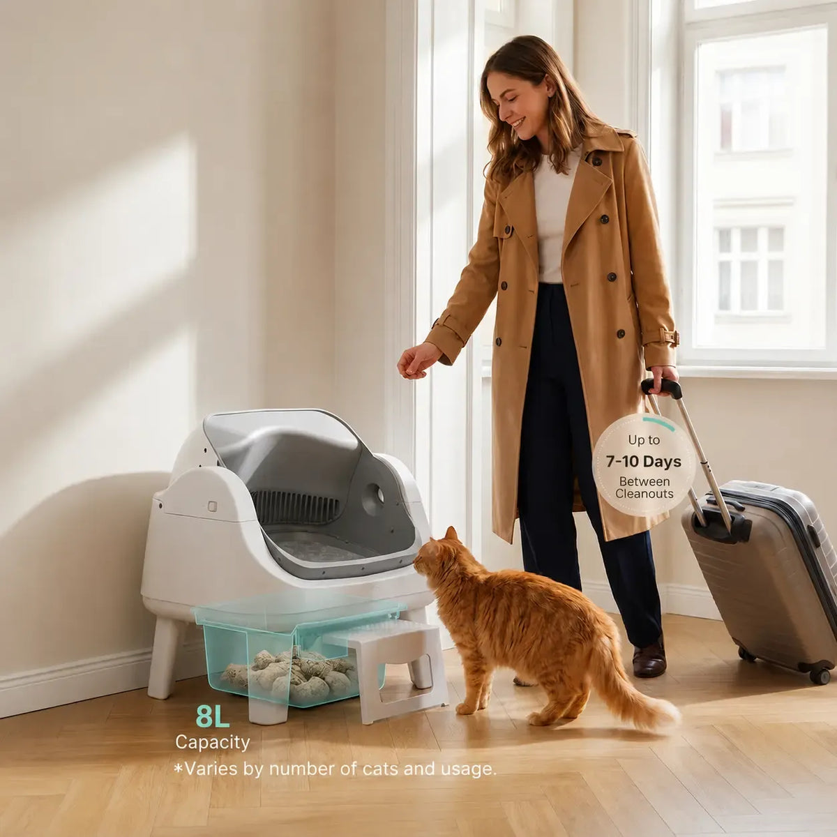 Open-Top Automatic Self-Cleaning Cat Litter Box – Easy-Entry Front Step, Triple Safety Protection and App-Free Operation