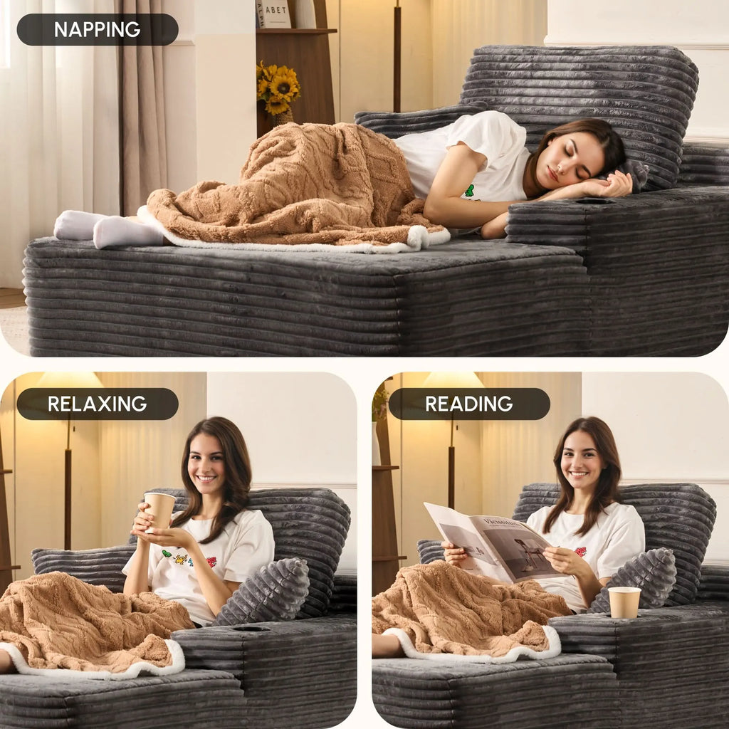 🔥Chaise Lounge Chair with Cup Holders