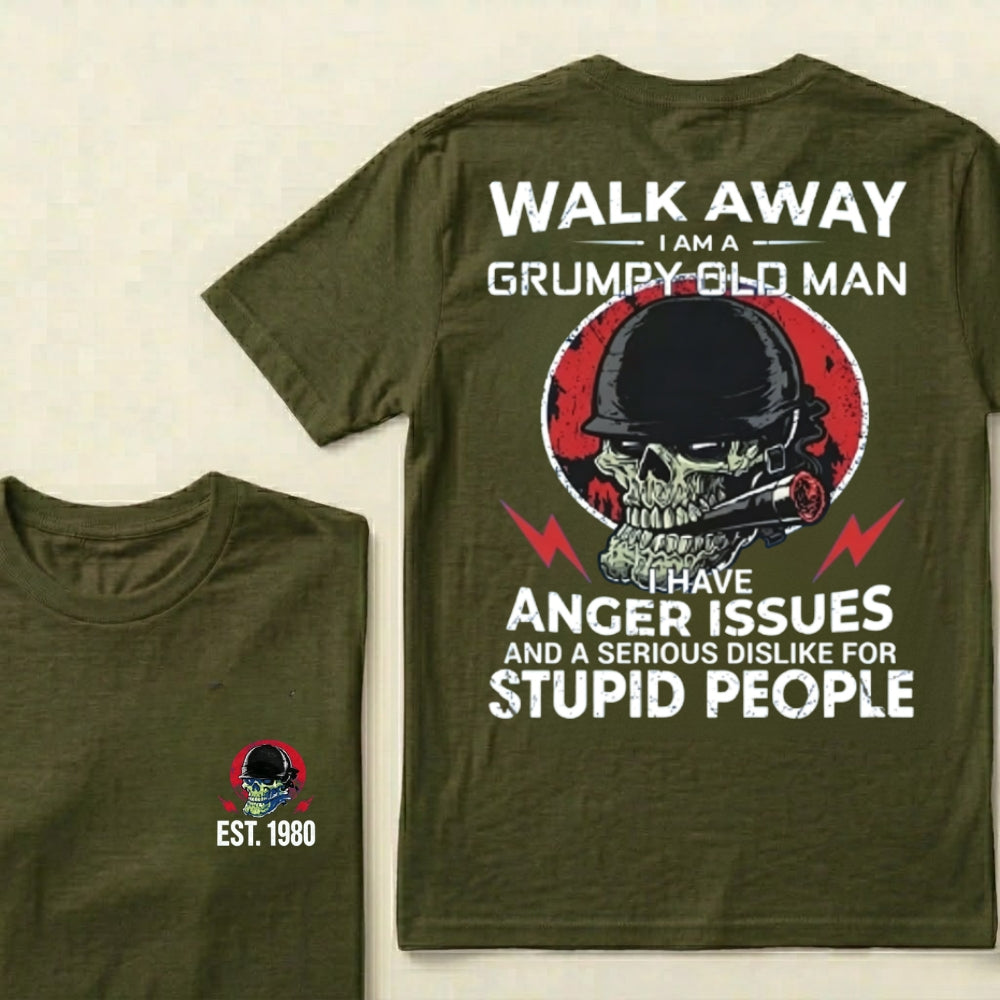 Custom EST.Year Walk Away I Am A Grumpy Old Man Skull Graphic T‑Shirt
