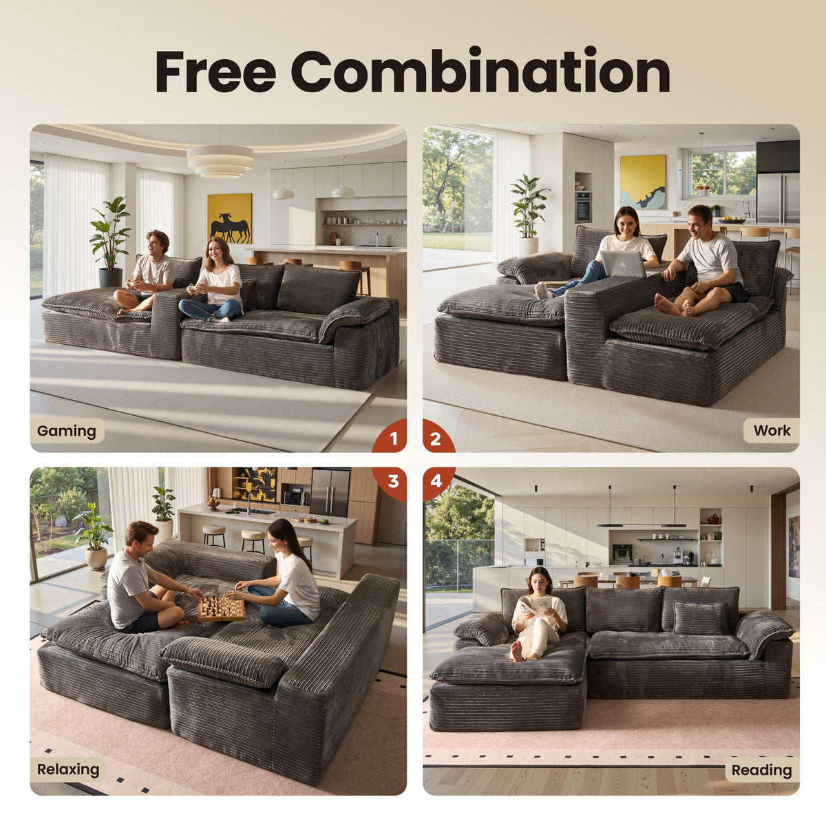 Modular Sectional Sofa with Chaise,Deep Seat Cloud Couch, Modern L-Shape