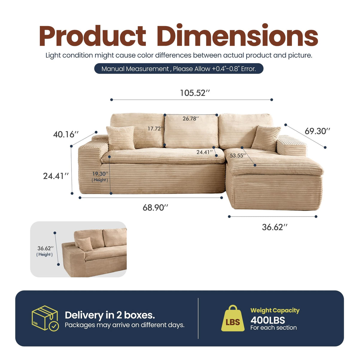Modular Sectional Sofa with Chaise,Deep Seat Cloud Couch, Modern L-Shape