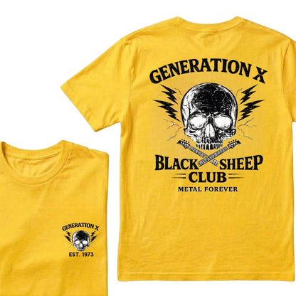 Custom Year Generation X Black Sheep Club Metal Forever Skull Lightning Guitar Graphic T-Shirt