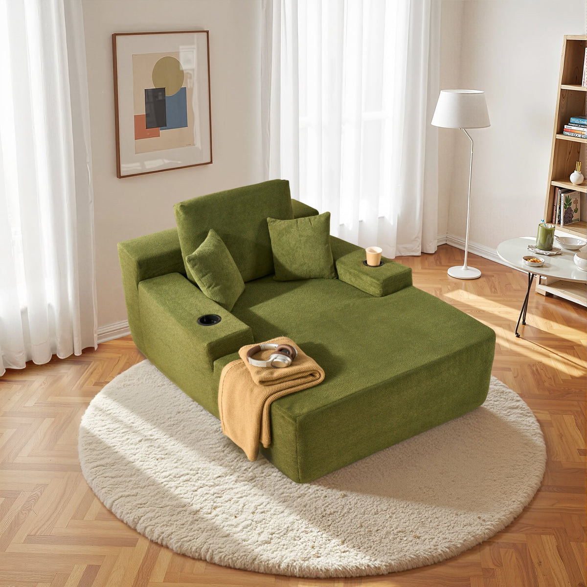 🔥Chaise Lounge Chair with Cup Holders