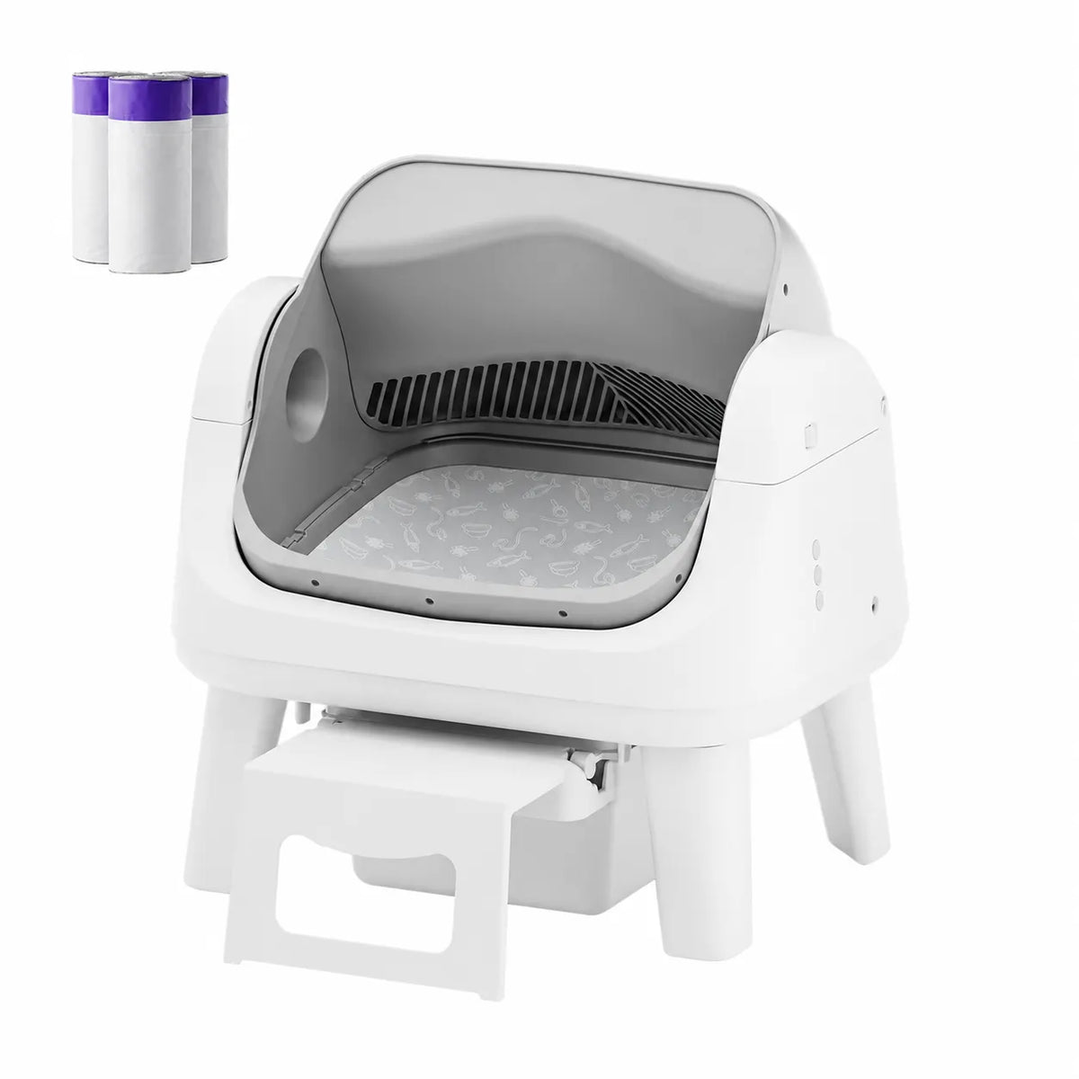 Open-Top Automatic Self-Cleaning Cat Litter Box – Easy-Entry Front Step, Triple Safety Protection and App-Free Operation