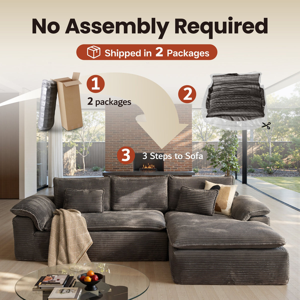 Modular Sectional Sofa with Chaise,Deep Seat Cloud Couch, Modern L-Shape