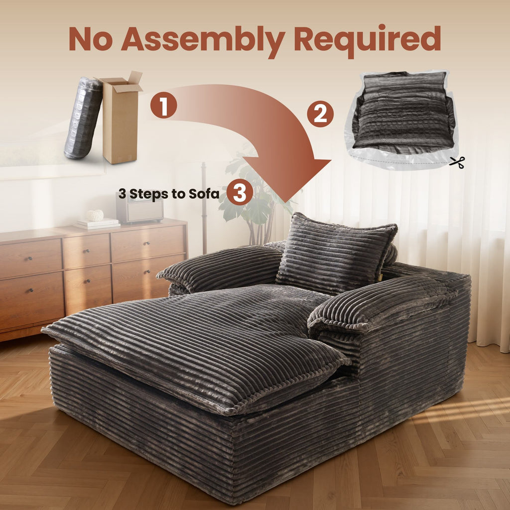 Boneless Lounge Chaise with Cloud Plush Sofa Bed