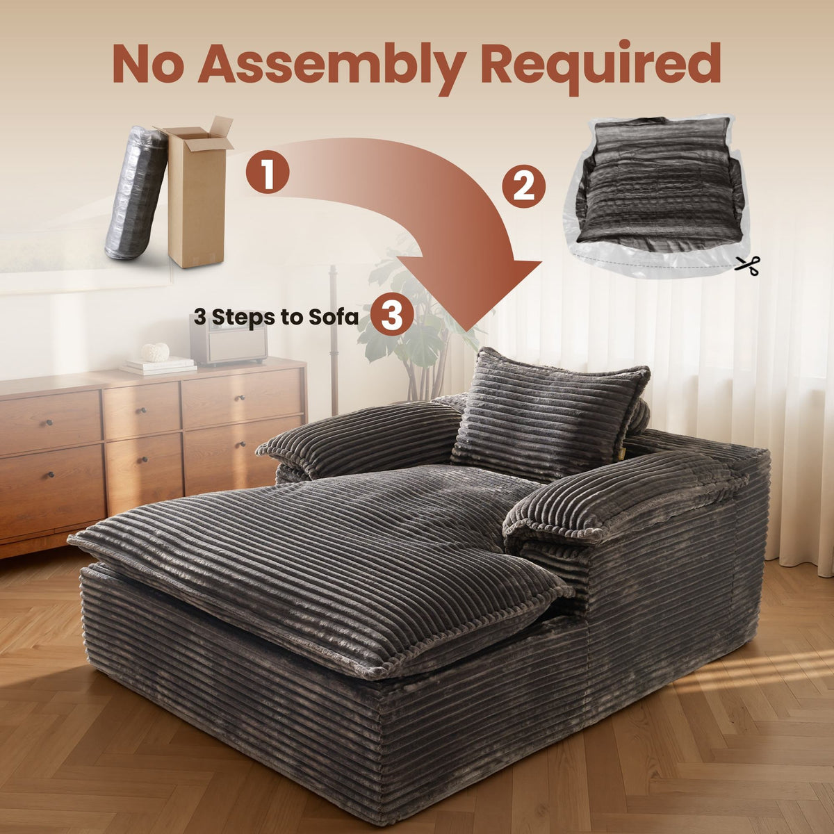 Boneless Lounge Chaise with Cloud Plush Sofa Bed