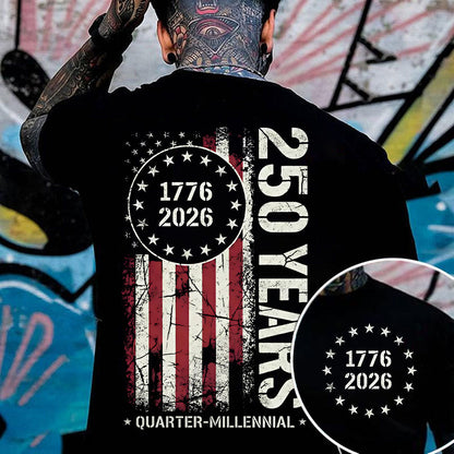 250 Years of Independence Vintage American Flag Back Print T-Shirt