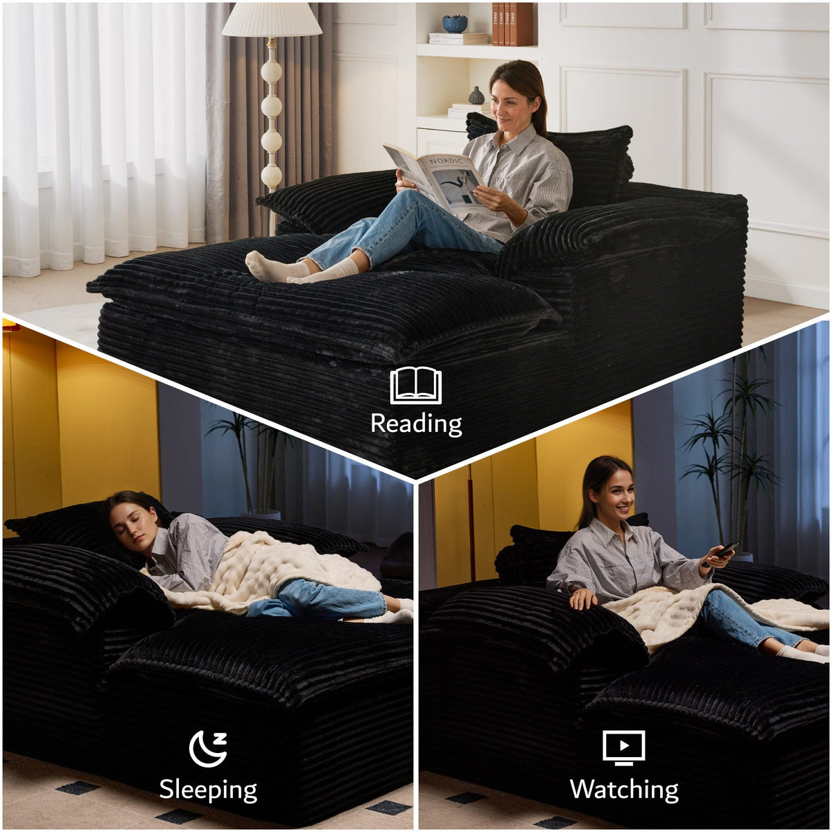Boneless Lounge Chaise with Cloud Plush Sofa Bed