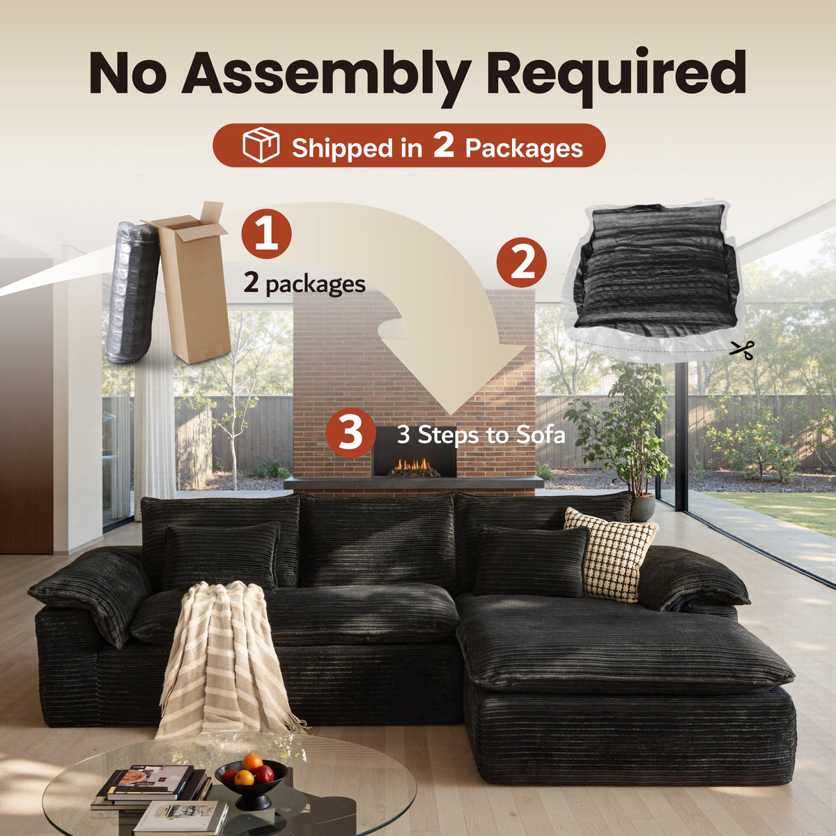 Modular Sectional Sofa with Chaise,Deep Seat Cloud Couch, Modern L-Shape