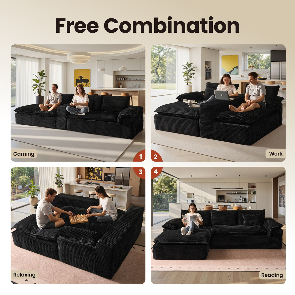 Modular Sectional Sofa with Chaise,Deep Seat Cloud Couch, Modern L-Shape