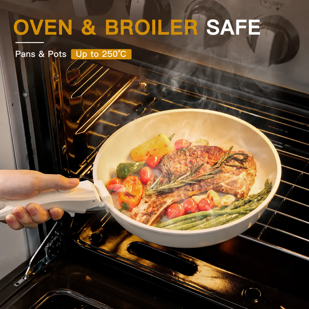 20-Piece Non-Stick Aluminium Pots and Pans Set with Detachable Handle – Oven-Safe, Dishwasher-Safe and Stackable Cookware for Modern Kitchens and Motorhomes