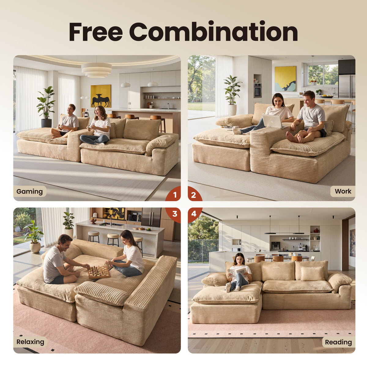 Modular Sectional Sofa with Chaise,Deep Seat Cloud Couch, Modern L-Shape