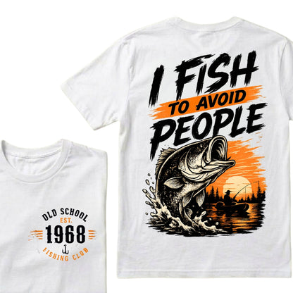 Custom EST.Year I Fish To Avoid People Old School 1968 Bass Fishing Sunset Lake Graphic T-Shirt